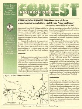 Forest Research Note #PG-12: "Experimental Project 660 - Overview of Three Experimental Installations - A 30-year Progress Report"