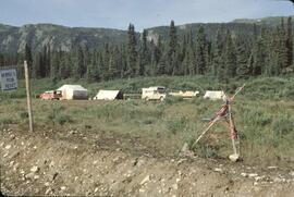 Big game guide camp with "Horses for Rent" sign at Gnat Lake