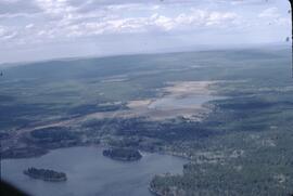 Aerial view of lake landscape in the Cariboo military area