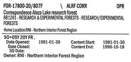 Correspondence - Aleza Lake Research Forest