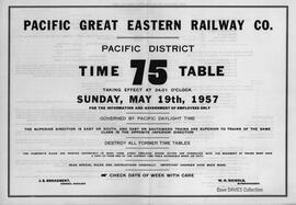 PGE Pacific District timetable 75 - May 19th, 1957