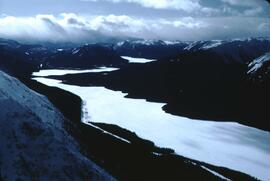 Aerial view of Eddontenajon Lake in the winter