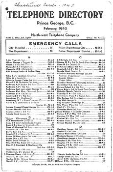 Prince George telephone directory, February 1940