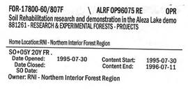 Soil rehabilitation research and demonstration in the Aleza Lake Demonstration Forest