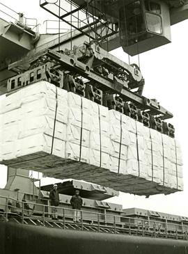 Bundles of pulp bales loaded onto a ship