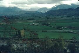 View of farms and landfill from hill near Fort Langley