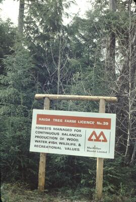 MacMillian Bloedel Limited Haida Tree Farm Licence No. 39 sign