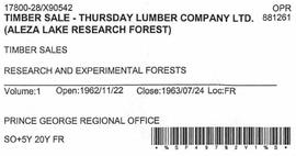 Timber Sale Licence - Thursday Lumber Company (X90542)