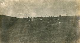 View of Hudson Bay Company buildings from the burial grounds of the Lheidli T'enneh Nation at Fort George