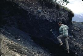 Terry Lewis next to coal seam on Flathead Ridge