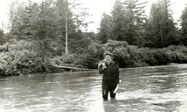 Joyce Collison standing in river at Kincolith, BC