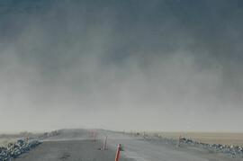 Dust storm over Slims River, obscuring Alaska Highway