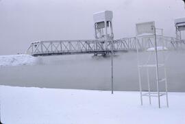 Okanagan Lake bridge in winter haze