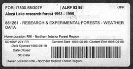 Aleza Lake Research Forest Weather Data 1993-1995