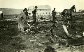 Stump pulling and grading on Chamberlin Avenue, Fort Fraser