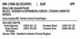 Steering Committee Reports - Aleza Lake Research Forest - Volume 1