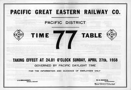 PGE Pacific District timetable 75 - April 27th, 1958