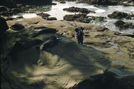 Joan Sawicki and coastline rock at southern area of Mabens Beach