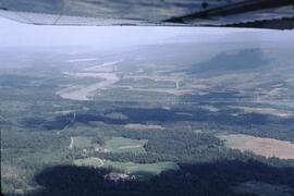 Aerial view of forest and ranches west of the Fraser