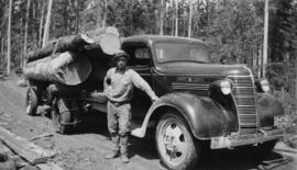 Cornel Neronovitch with 'Maple Leaf' Chevrolet logging truck