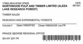 Timber Sale Licence - Northwood Pulp and Timber Limited (A18165 CP825)