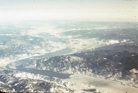 Aerial view of frozen Okanagan Lake