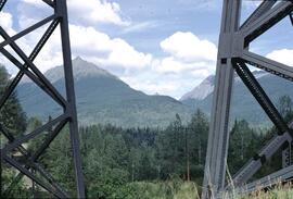 Railway tressel and mountains near Straw Creek