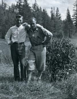 Emil Bronlund and Clarence Waldof on farm