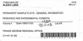 Aleza Lake Research Forest - Permanent Sample Plots - General Information