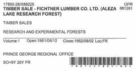 Timber Sale Licence - Fichtner Lumber Company Limited (X88225)