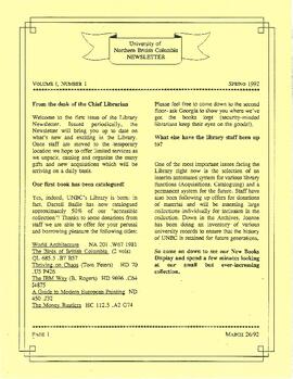 UNBC Library Newsletter Vol. 1 No. 1