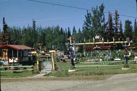 Yard decorations in the Nechako area, including "The Fate of a Horse Thief" carvings