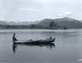 Clarence Waldof in boat on End Lake near Osilinka River
