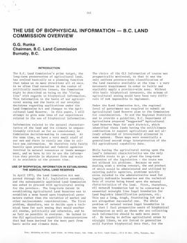 "The Use of Bio-Physical Information - BC Land Commission Overview" workshop proceeding...