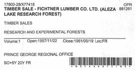 Timber Sale Licence - Fichtner Lumber Company Limited (X77418)