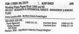 Working Plans - Paper Birch 1995 and 1996