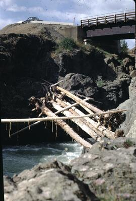 Log jam in gorge near Moricetown