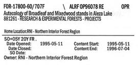Autecology of Broadleaf and Mixedwood stands in Aleza Research Forest