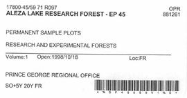 Aleza Lake Research Forest - Growth & Yield 59-71-R 97 - Experimental Plot 45