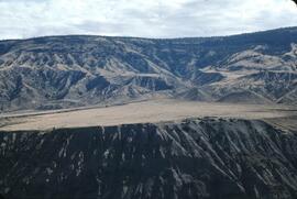 Aerial view of grassland on alluvial fan near Fraser trench