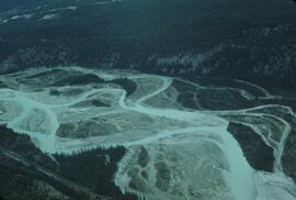 View of Columbia River floodplain in the Kootenays from an airplane