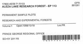 Aleza Lake Research Forest - Growth & Yield 59-71-R 103 - Experimental Plot 113
