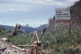 Canfor "Private Forest Road" sign in Nimpkish Valley
