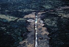 Aerial view of trenching for mineral exploration at Ealue Lake