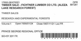 Timber Sale Licence - Fichtner Lumber Company Limited (X70021)