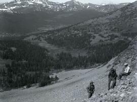 View from the talus slope on the west side of Copper Mountain with Bill McPhee, Frank 'Shorty' Weber, and other man