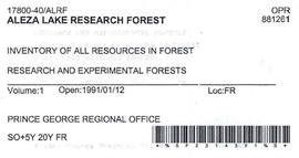 Inventory of all Resources in Forest - Aleza Lake Research Forest