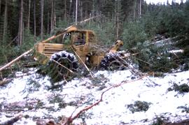 Rubber-tired skidder at CP 57, Lower Burnt, Dawson Creek Forest District