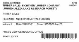 Timber Sale Licence - Fichtner Lumber Company Limited (X92469)