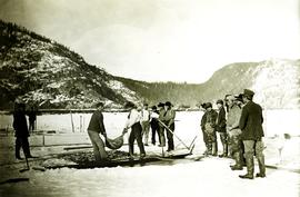 Oolichan ice fishing at Fishing Bay, Nass River, BC